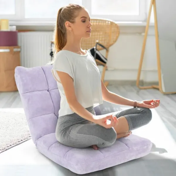 COSTWAY Fåtöljer>Golvstol Fåtölj - Justerbart Ryggstöd i 14 Läge 90°-180° Tatami Fåtölj för Läsning, Meditation Ljust Lila