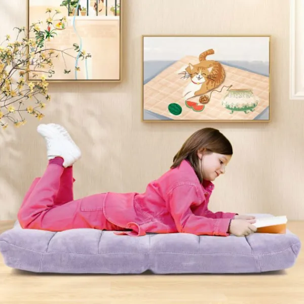 COSTWAY Fåtöljer>Golvstol Fåtölj - Justerbart Ryggstöd i 14 Läge 90°-180° Tatami Fåtölj för Läsning, Meditation Ljust Lila