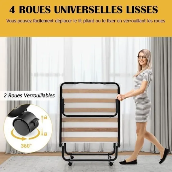 COSTWAY Sängar>hopfällbar säng 80x199 CM med 10 cm tjock skummadrass, hopfällbar säng för 1 person med 15 träribbor