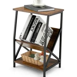 COSTWAY Småbord>Industrial 3-vånings sidobord, metallstomme, 40 x 30 x 61 CM, med öppen hylla, för kontor, sovrum