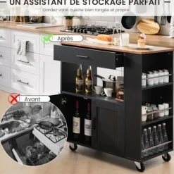 COSTWAY Köksö>Kökö förvaring på hjul (2 låsbara) 82x46x92cm köksö med 3 kryddlådor