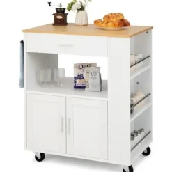 COSTWAY Köksö>Kökö med Rullhjul (2 Låsbara) 82x46x92cm Kökö Med 3 Kryddburkar