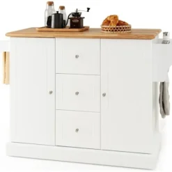 COSTWAY Köksö>köksvagn - 5 dolda hjul - 127x46x91,5 cm - Central köksö - Dörr, lådor, handduksställ, kryddställ