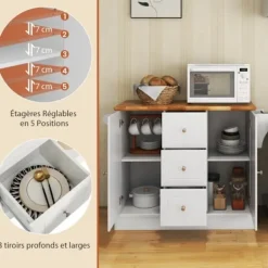 COSTWAY Köksö>köksvagn - 5 dolda hjul - 127x46x91,5 cm - Central köksö - Dörr, lådor, handduksställ, kryddställ