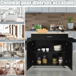 COSTWAY Köksö>köksvagn, köksö på hjul med stort skåp, låda, kryddhylla och handdukshylla