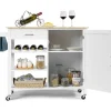 COSTWAY Köksö>köksvagn/vagn på hjul - 100 x 48 x 90 CM - Köksö - Låda - Skåp - Handduksställ - Vit