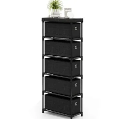 COSTWAY Byråer>Kommod 5 Lådor i Tyg, Metallram, Träskiva och Lätta Handtag, för Vardagsrum, Kontor, Gaderob,