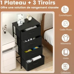 COSTWAY Byråer>Kommod med 4 Tyger, Träskiva, Metallhandtag och -ram, för Vardagsrum, Kontor, Skåp,