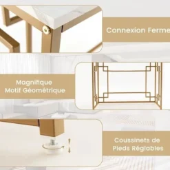 COSTWAY Soffbord>Konsol Ingångsmöbler, Marmoreffekt - 110 x 30 x 81 CM - Konsolbord i kinesisk stil i guldmetallram för hall, vardagsrum