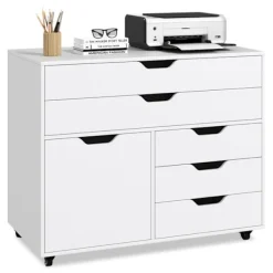 COSTWAY Byråer>Kontorsenhet med hjul 5 lådor, ställbar hylla, A4, Letter, 5 hjul med 2 bromsar, 77,5 x 40 x 64 cm,