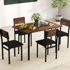 COSTWAY Matgrupper>Matbord 5 Delar för 4 Personer Industriell - Stolar Klädda i Konstläder