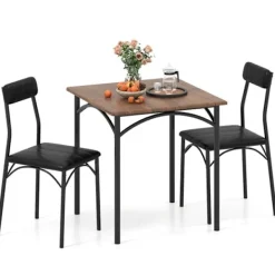 COSTWAY Matgrupper>Matgrupp 3 Delar - Fyrkantigt Bord och 2 Stolar med Uppmjukade Säten för Matplats, Lägenhet