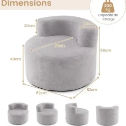 COSTWAY Fåtöljer>Månskärmsfåtölj, Fleecefoder, Ingen Montering Krävs Grå