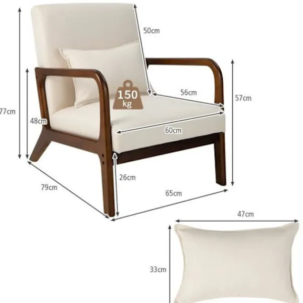 COSTWAY Fåtöljer>Modern Sidostol i gummi, med svankkudde, halkfria fötter, 79 x 65 x 77 cm,