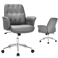 COSTWAY Kontorsmöbler>Modern vridbar gungstol i konstläder, ultramjuk, höjdjusterbar,