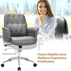 COSTWAY Kontorsmöbler>Modern vridbar gungstol i konstläder, ultramjuk, höjdjusterbar,