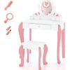 COSTWAY Sminkbord>Princess Style Sminkbord för barn med pall med avtagbar 360° vridbar spegel och 3 lådor Vita