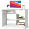 COSTWAY Kontorsmöbler>rakt skrivbord 108 x 48 x 75 CM (L x B x H) - skjutbart tangentbordsfack, 1 stor låda, 1 justerbar och avtagbar hylla Vit
