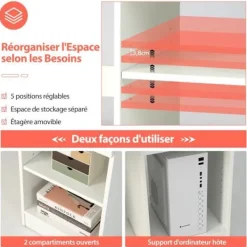 COSTWAY Kontorsmöbler>rakt skrivbord 108 x 48 x 75 CM (L x B x H) - skjutbart tangentbordsfack, 1 stor låda, 1 justerbar och avtagbar hylla Vit