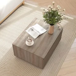 COSTWAY Soffbord>Rektangulärt Salongsbord, 4 Dörrar med Dubbelöppning, Halkfria Fötter, Skåp, Sido Bord 80 x 60 x 37 cm