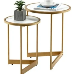 COSTWAY Småbord>Round Nesting Soffbord - Guld Stålstruktur - Skandinavisk Stil