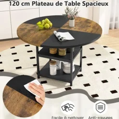 COSTWAY Matgrupper>Rund Matbord i Trä 119 cm för 4-6 Personer - Tvåfärgad Design med Block, 2 Hyllor & Metallben