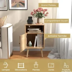 COSTWAY Sängar>Set med 2 sängbord med Cannage-dörr och massiva träben, sidobord för sovrum, vardagsrum 40 x 39 x 70 cm