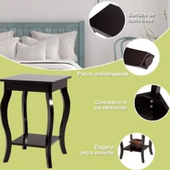 COSTWAY Småbord>sidobord 2 våningar, fyrkantigt gavelbord med halkfria fötter för sovrum, vardagsrum, 40 x 40 x 60 cm,