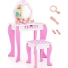 COSTWAY Sminkbord>Sminkbord för barn med spegel och träpall - Princess Style Present för tjejer Rosa