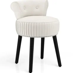 COSTWAY Pallar>Sminkstol med Låg Klädd Rygg och Massiva Träben - Mitten av Seklet Vit