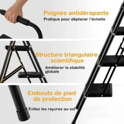 COSTWAY Pallar>Step Pall 3 Steg Vikbar Bred Heavy Metal Ram Halkfri pedal 64 x 39 x 90 cm Kapacitet 150 kg Svart