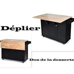 COSTWAY Köksö>Trolley on Wheels Rullande köksservice med hopfällbara träbänkskivor Förvaringsskåp