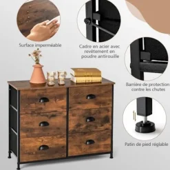 COSTWAY Byråer>Tyg byrå med 6 non-woven lådor, förvaringsenhet, metallram, skåp, vardagsrum, sovrum, 80 x 30 x 63 cm