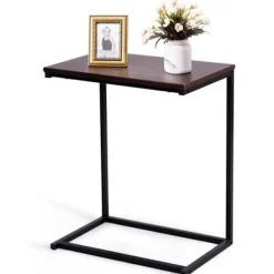 COSTWAY Småbord>U-format vardagsrum Kaffesoffa gavelbord - industriell stil MDF trä och metall 55x35x65CM