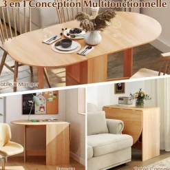 COSTWAY Matgrupper>Utökningsbart Matbord för 4-7 - Konvertibel med 2 Halvoval Förlängningar och Korsbas 163 x 80 x 75CM Naturlig