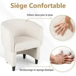 COSTWAY Fåtöljer>Velvet Upholstered Barrel Chair med ottomansk, massiv träram, halkfria filtdynor,