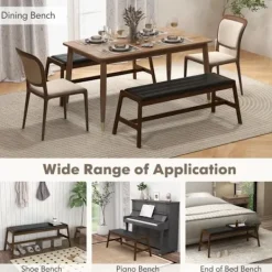 COSTWAY Matgrupper>-bänk för 127 cm - Sitthöjd: 47,5 cm med mjuk PU-kudde, ram av gummi för entré, matsal