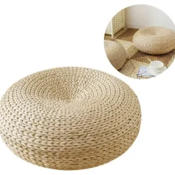 J-star Sittsäckar>Coussin de sol rond respirant en paille tissée