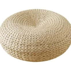 J-star Sittsäckar>Coussin de sol rond respirant en paille tissée