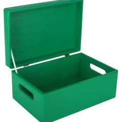 CREATIVE DECO Kistor & Koffertar>Green Träförvaringslåda - 30 x 20 x 14 cm - med lock och handtag