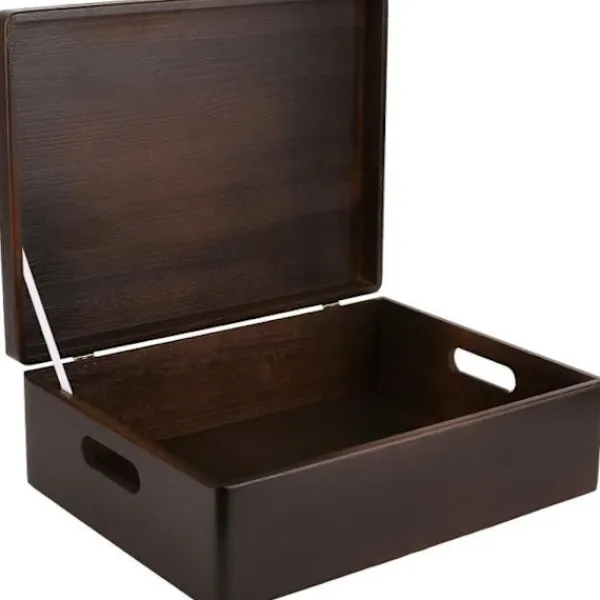 CREATIVE DECO Kistor & Koffertar>XL förvaringslåda i trä att dekorera - - 40 x 30 x 14 cm - med lock och handtag