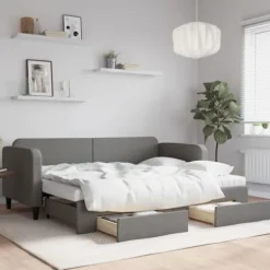 vidaXL Soffor>Dagbädd utdragbar med lådor mörkgrå 80x200 cm tyg