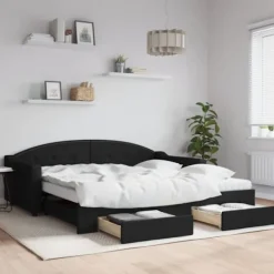 vidaXL Soffor>Dagbädd utdragbar med lådor svart 100x200 cm tyg