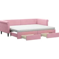 vidaXL Soffor>Dagbädd utdragbar med lådor rosa 80x200 cm sammet