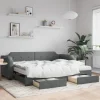 vidaXL Soffor>Dagbädd utdragbar med lådor mörkgrå 100x200 cm tyg