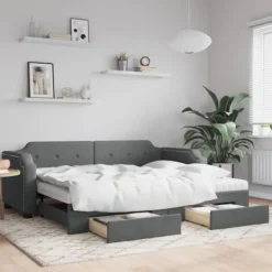 vidaXL Soffor>Dagbädd utdragbar med lådor mörkgrå 100x200 cm tyg
