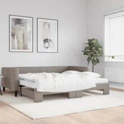 vidaXL Soffor>Dagbädd utdragbar med madrasser taupe 90x200 cm tyg