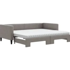vidaXL Soffor>Dagbädd utdragbar med madrasser taupe 90x200 cm tyg