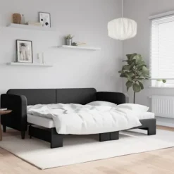 vidaXL Soffor>Dagbädd utdragbar med madrasser svart 90x200 cm tyg