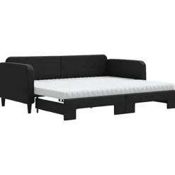 vidaXL Soffor>Dagbädd utdragbar med madrasser svart 90x200 cm tyg